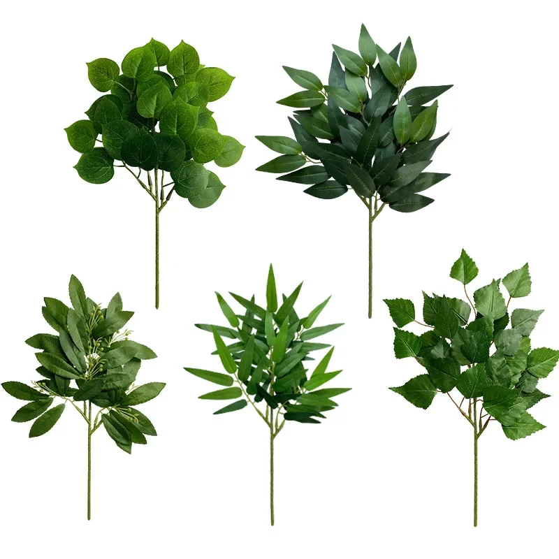 Desk Setup Green - Fausses feuilles d'eucalyptus artificielles, fausse plante