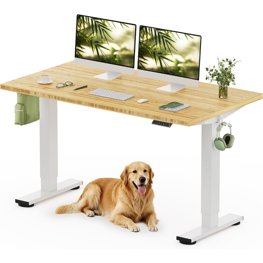 Desk Setup For Office - FLEXISPOT Bureau debout en bambou massif