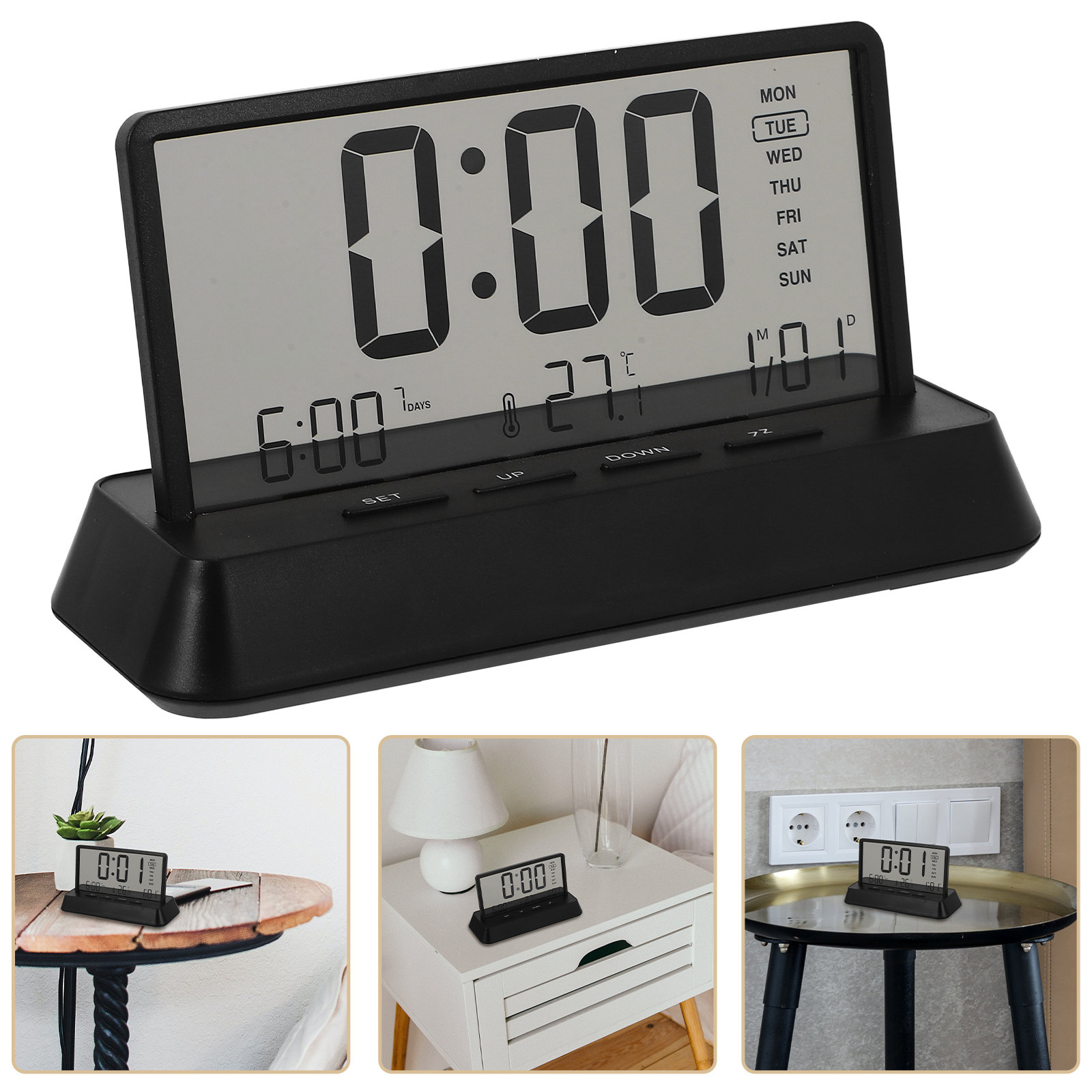 Desk Setup For Office - Réveil numérique compact en plastique, horloge